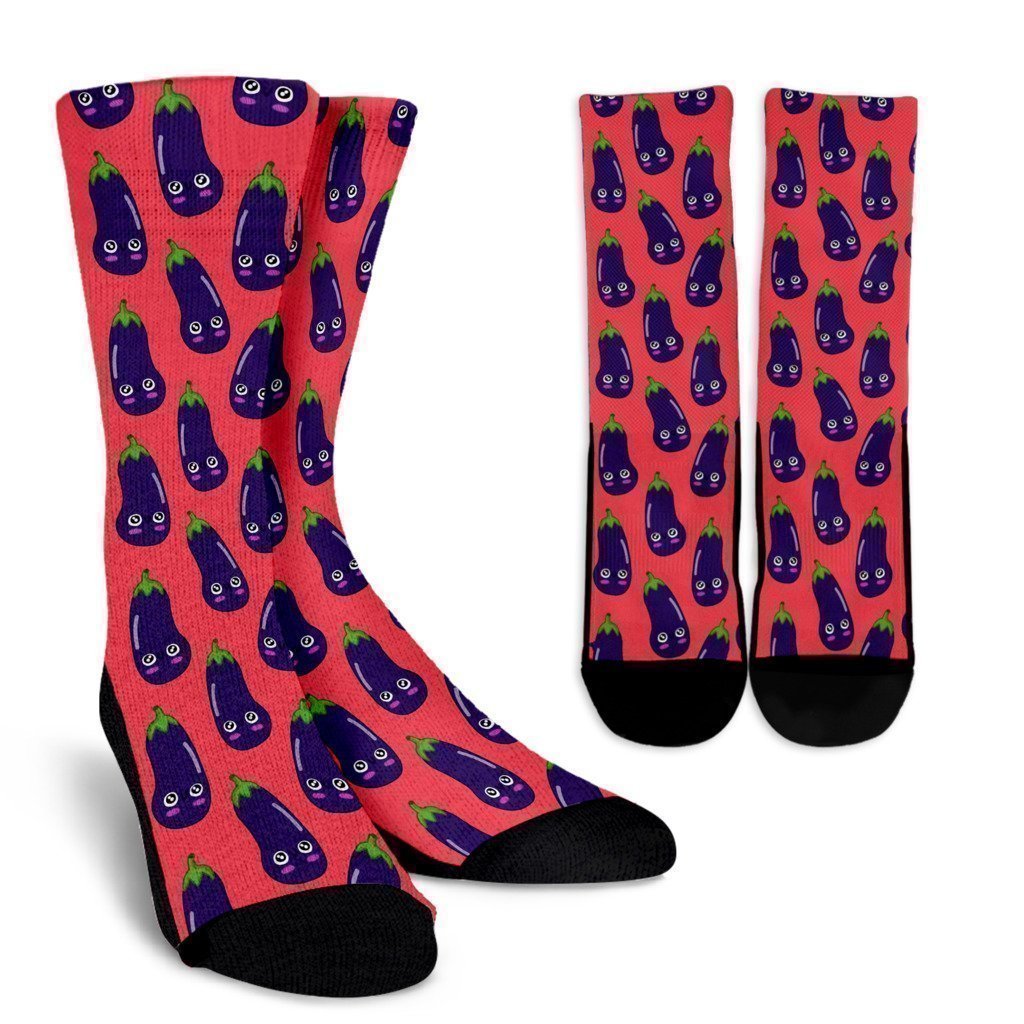 Eggplant Funny Print Pattern Unisex Crew Socks-grizzshop