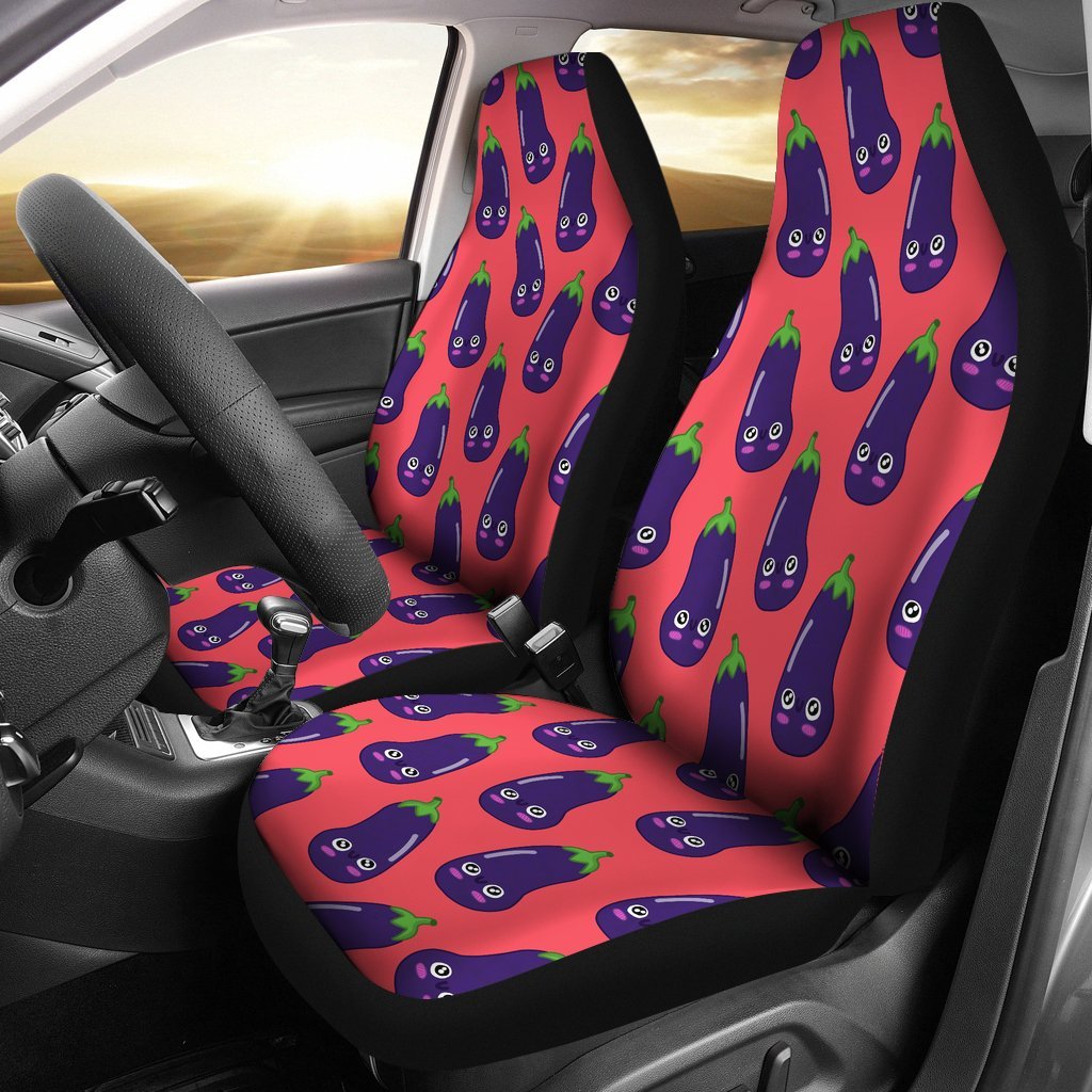 Eggplant Funny Print Pattern Universal Fit Car Seat Covers-grizzshop