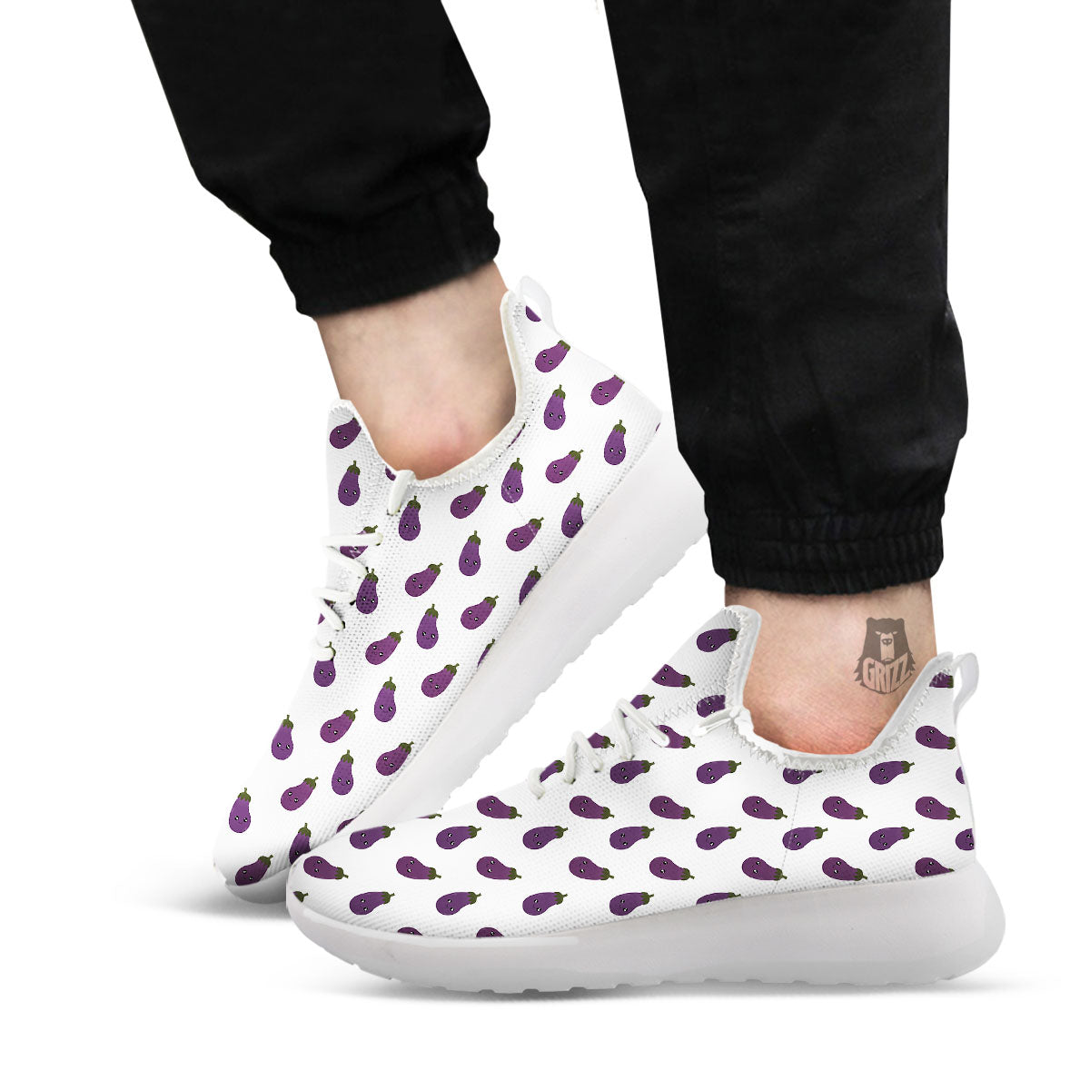 Eggplant Funny Print Pattern White Athletic Shoes-grizzshop