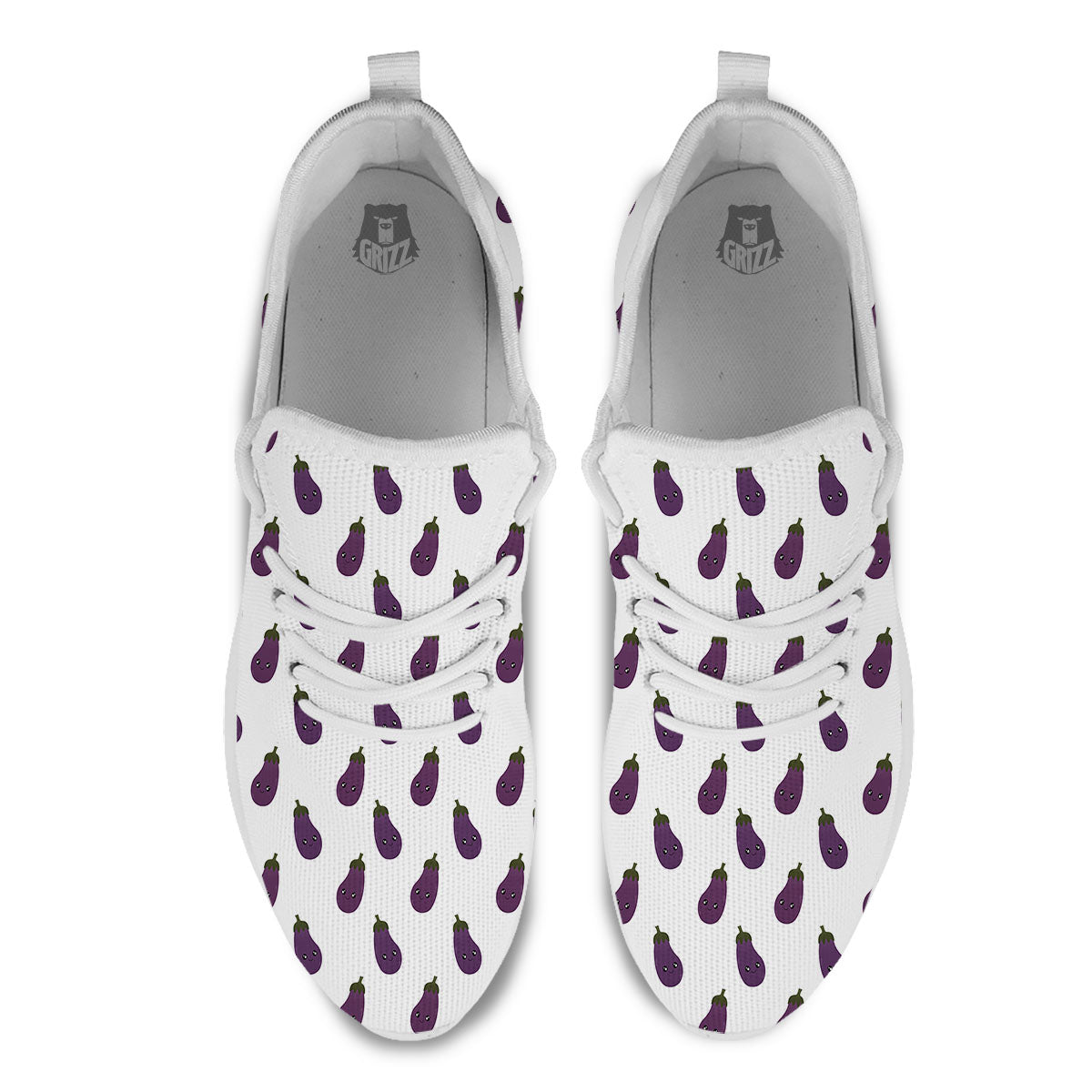 Eggplant Funny Print Pattern White Athletic Shoes-grizzshop