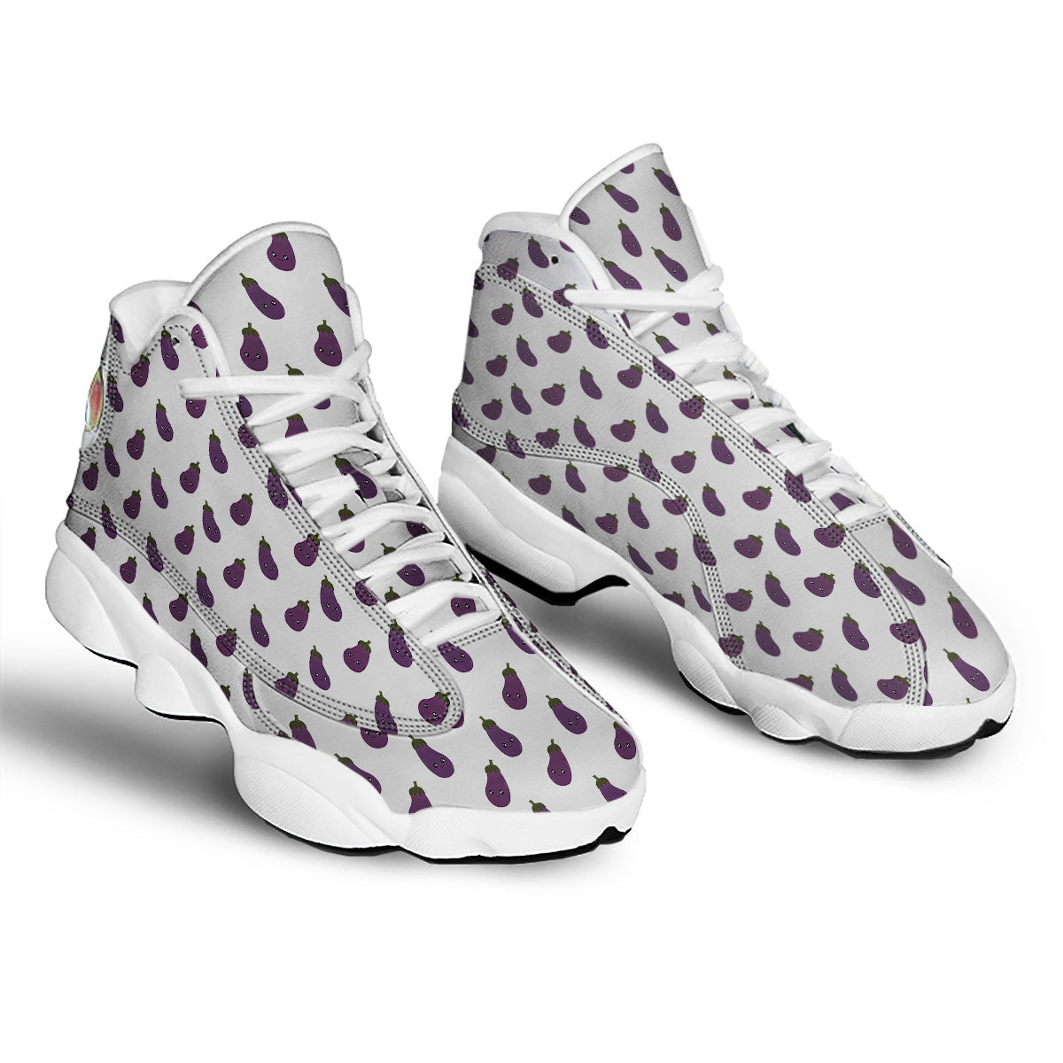 Eggplant Funny Print Pattern White Basketball Shoes-grizzshop
