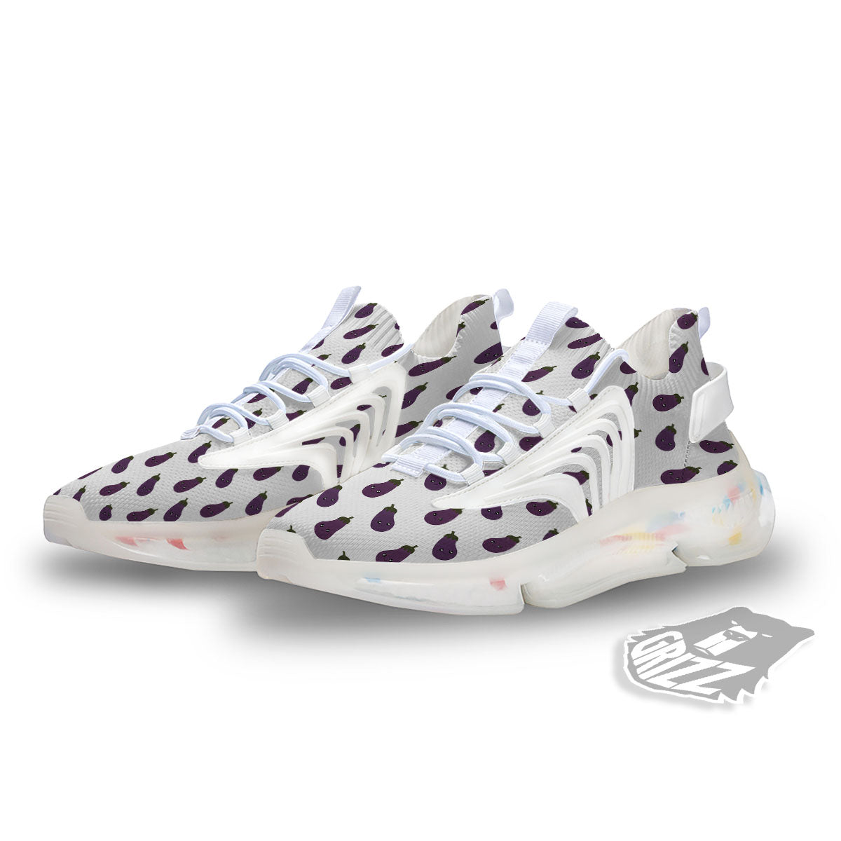 Eggplant Funny Print Pattern White Gym Shoes-grizzshop