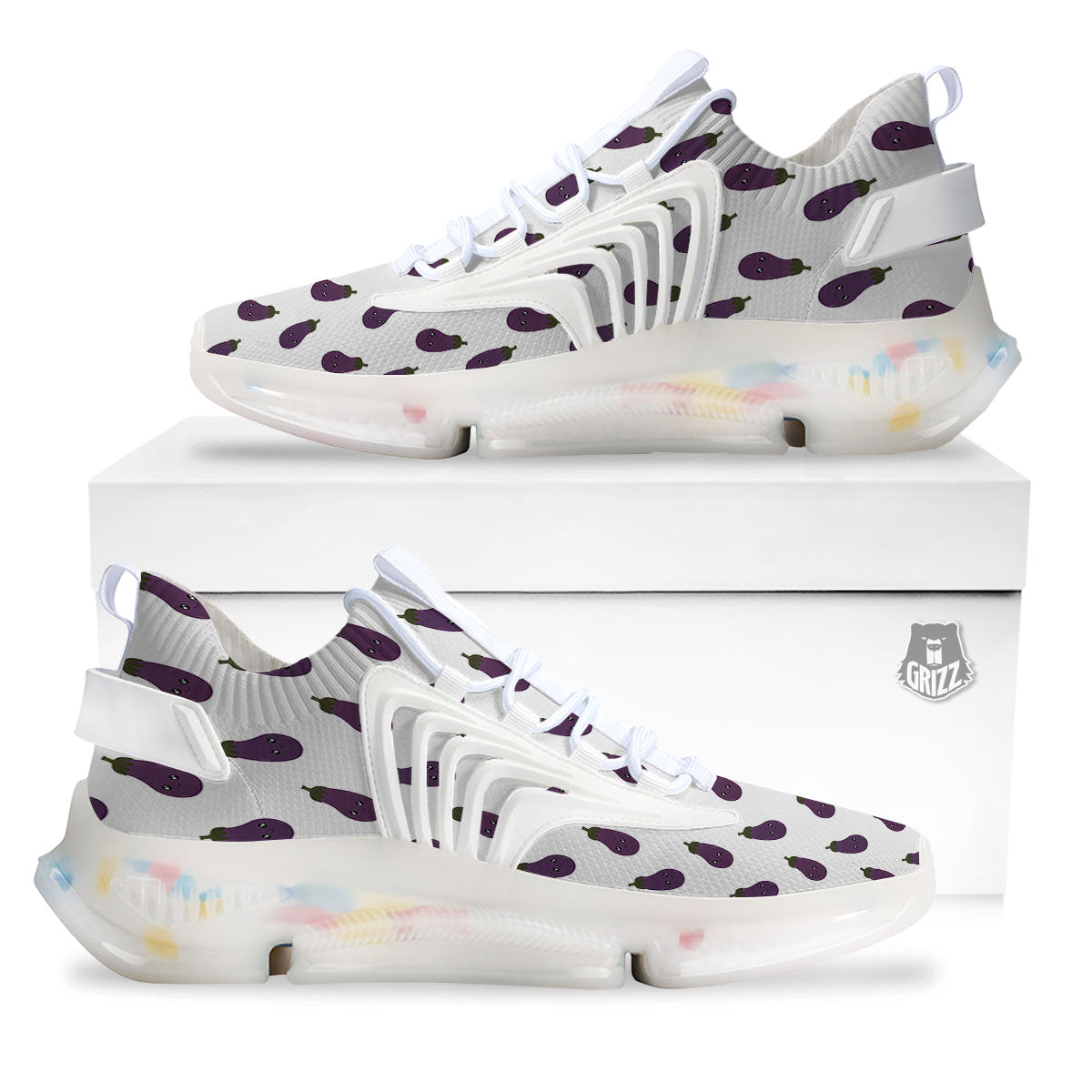 Eggplant Funny Print Pattern White Gym Shoes-grizzshop