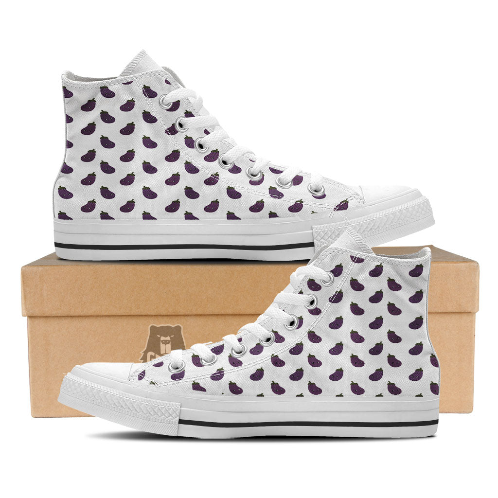Eggplant Funny Print Pattern White High Top Shoes-grizzshop