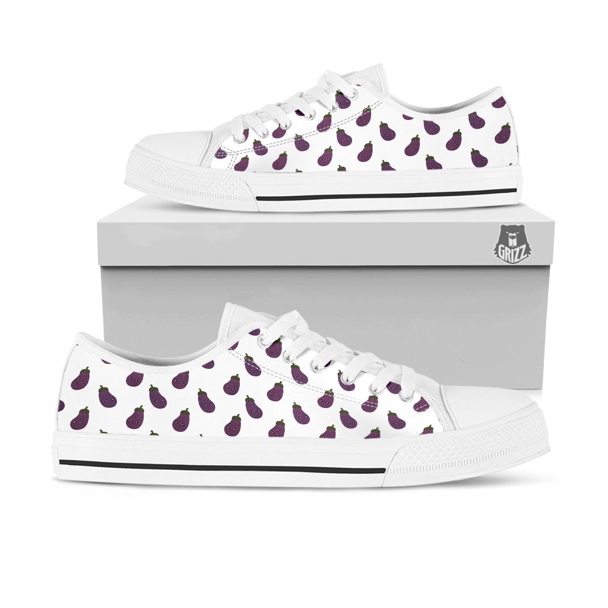 Eggplant Funny Print Pattern White Low Top Shoes-grizzshop