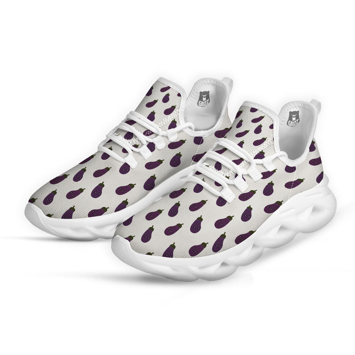 Eggplant Funny Print Pattern White Running Shoes-grizzshop