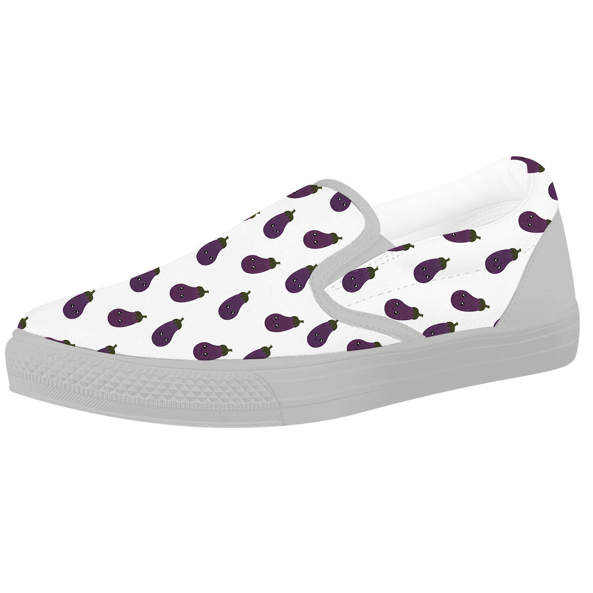 Eggplant Funny Print Pattern White Slip On Shoes-grizzshop