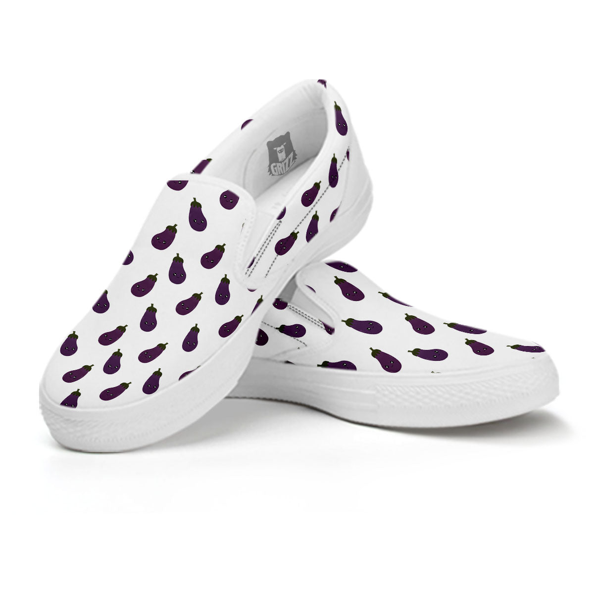 Eggplant Funny Print Pattern White Slip On Shoes-grizzshop