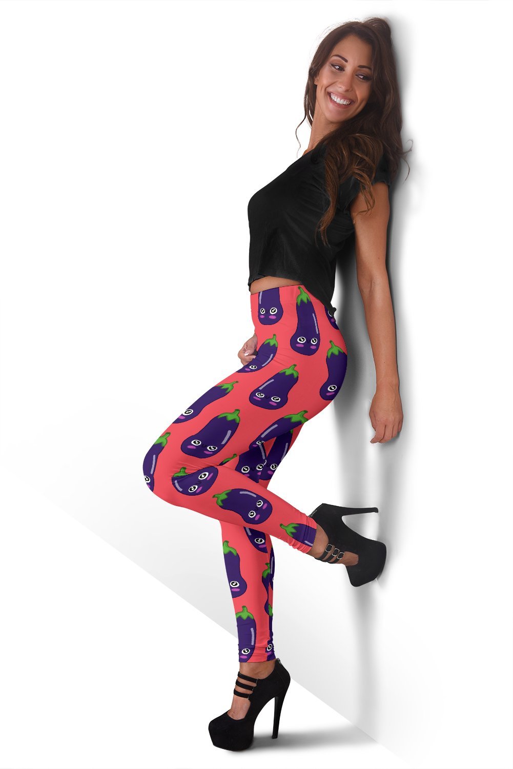 Eggplant Funny Print Pattern Women Leggings-grizzshop