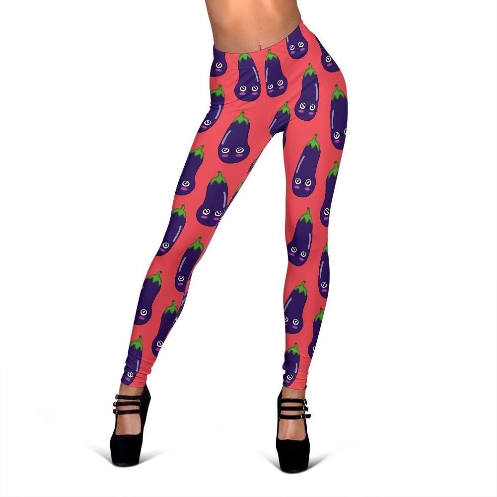 Eggplant Funny Print Pattern Women Leggings-grizzshop