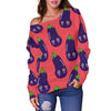 Eggplant Funny Print Pattern Women Off Shoulder Sweatshirt-grizzshop