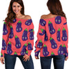 Eggplant Funny Print Pattern Women Off Shoulder Sweatshirt-grizzshop