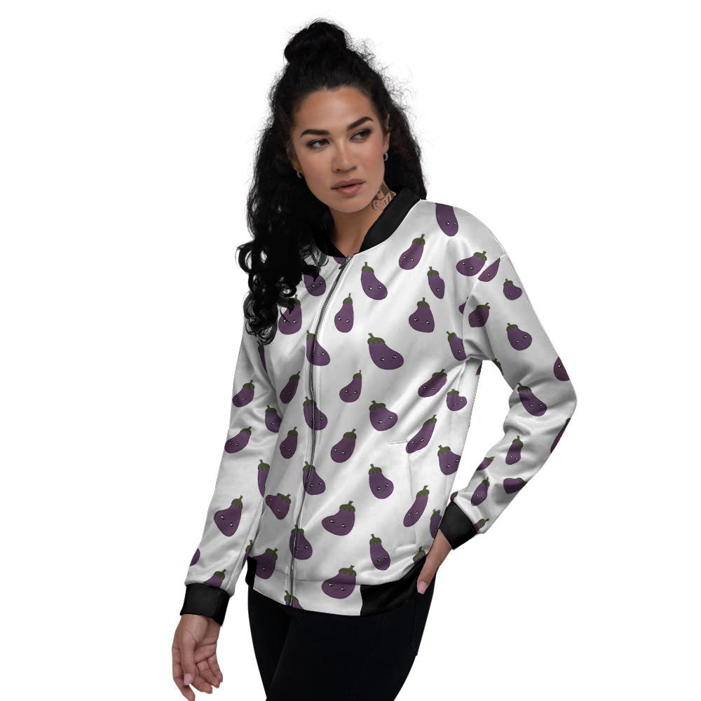 Eggplant Funny Print Pattern Women's Bomber Jacket-grizzshop