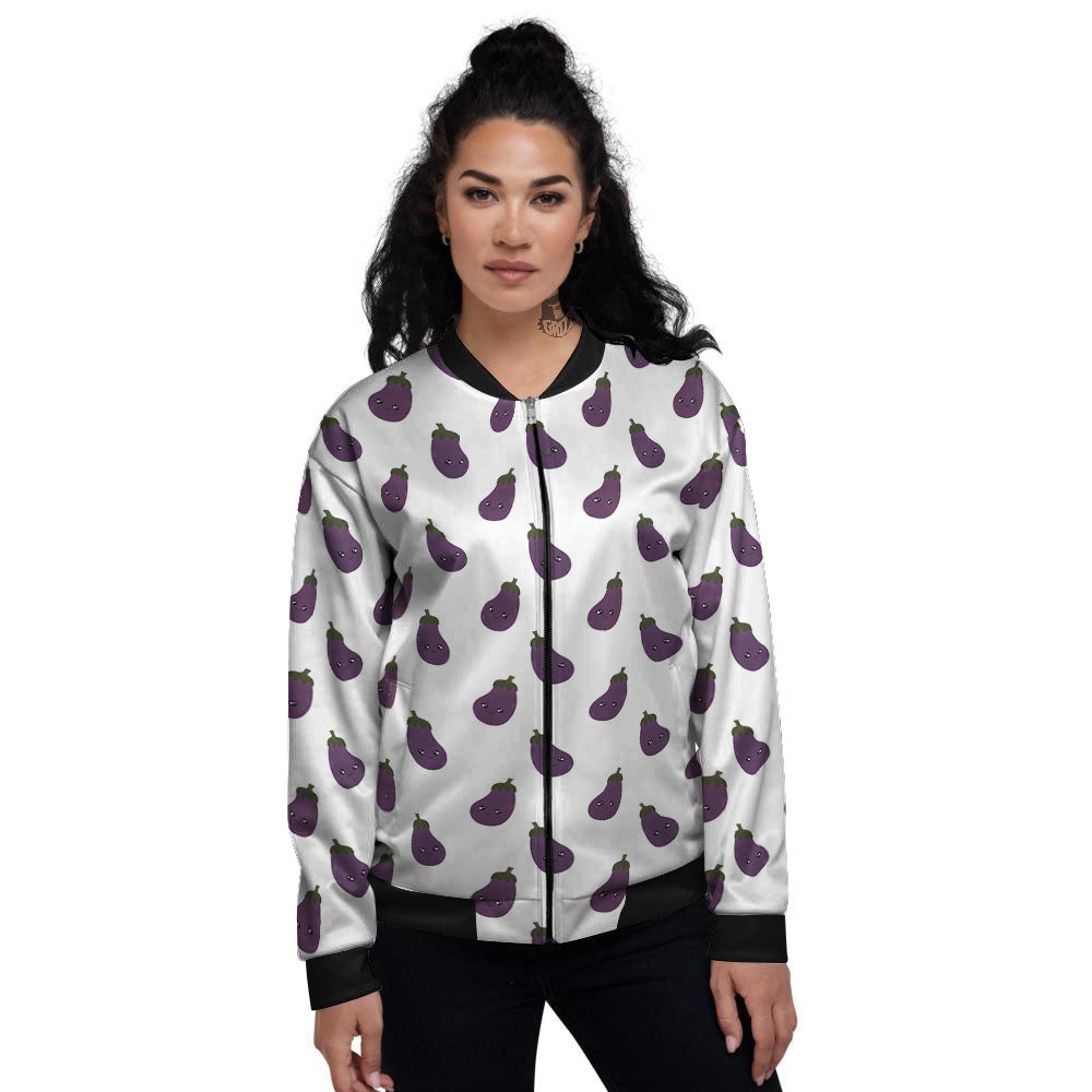 Eggplant Funny Print Pattern Women's Bomber Jacket-grizzshop