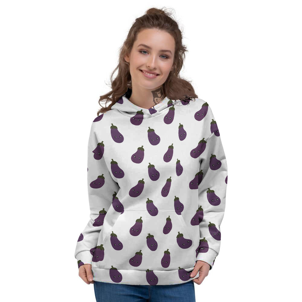 Eggplant Funny Print Pattern Women's Hoodie-grizzshop