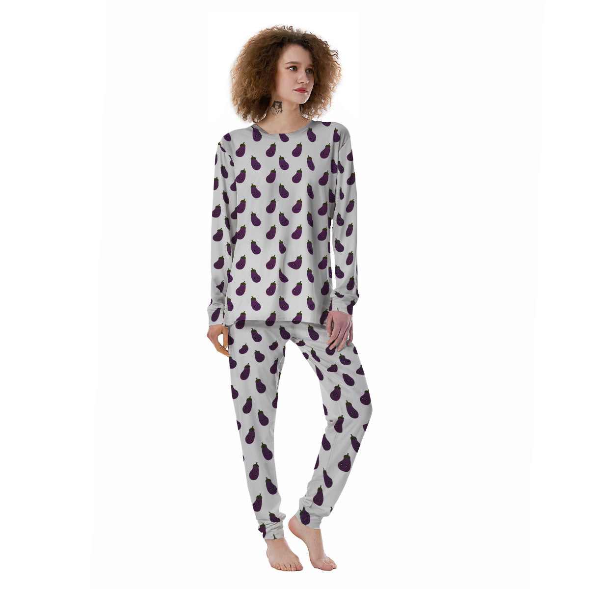 Eggplant Funny Print Pattern Women's Pajamas-grizzshop