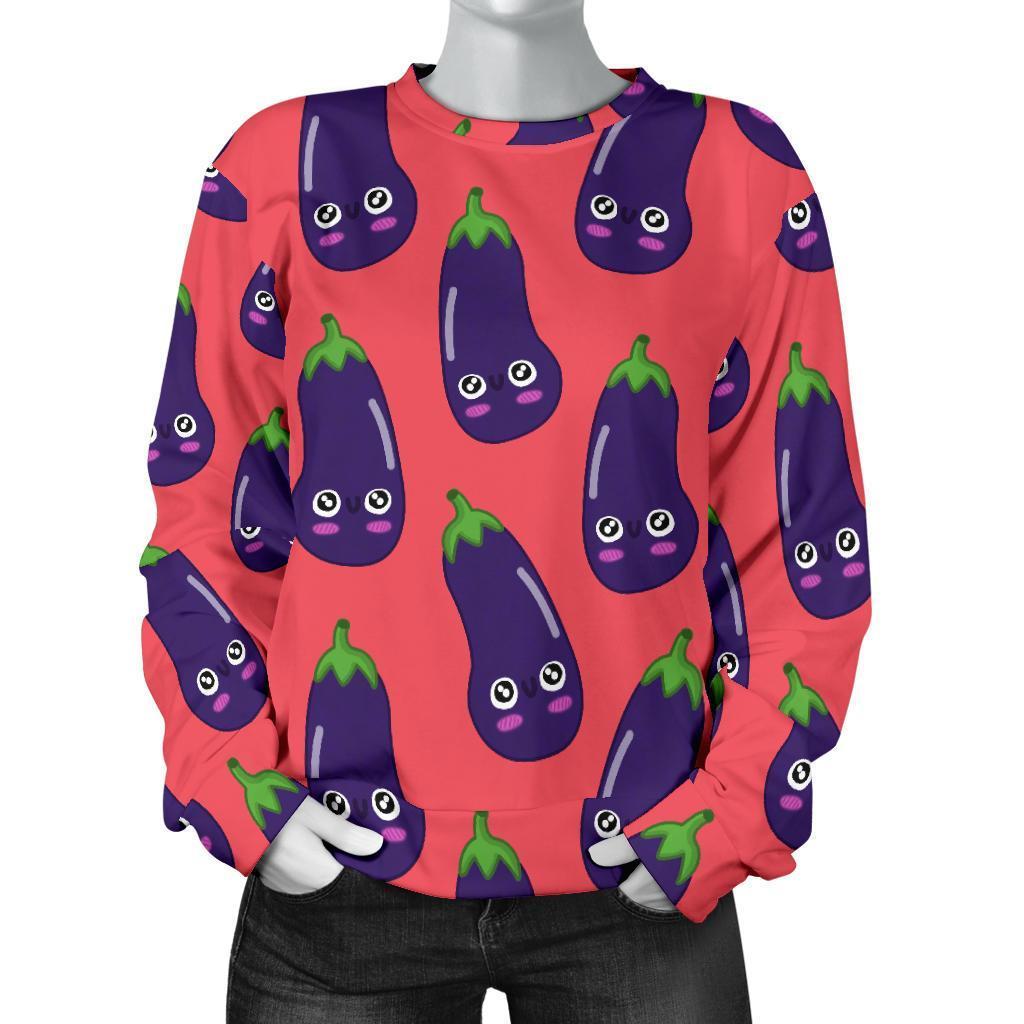 Eggplant Funny Print Pattern Women's Sweatshirt-grizzshop