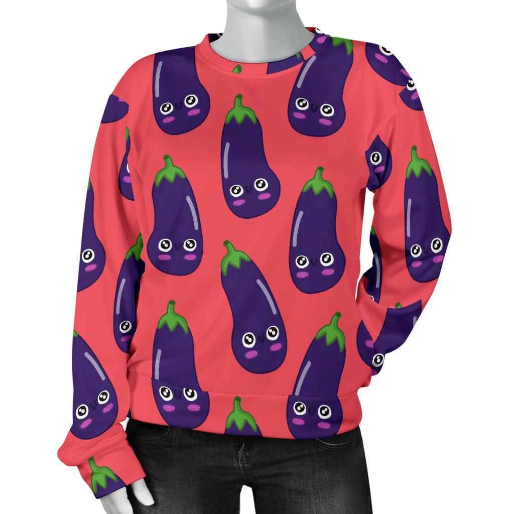 Eggplant Funny Print Pattern Women's Sweatshirt-grizzshop