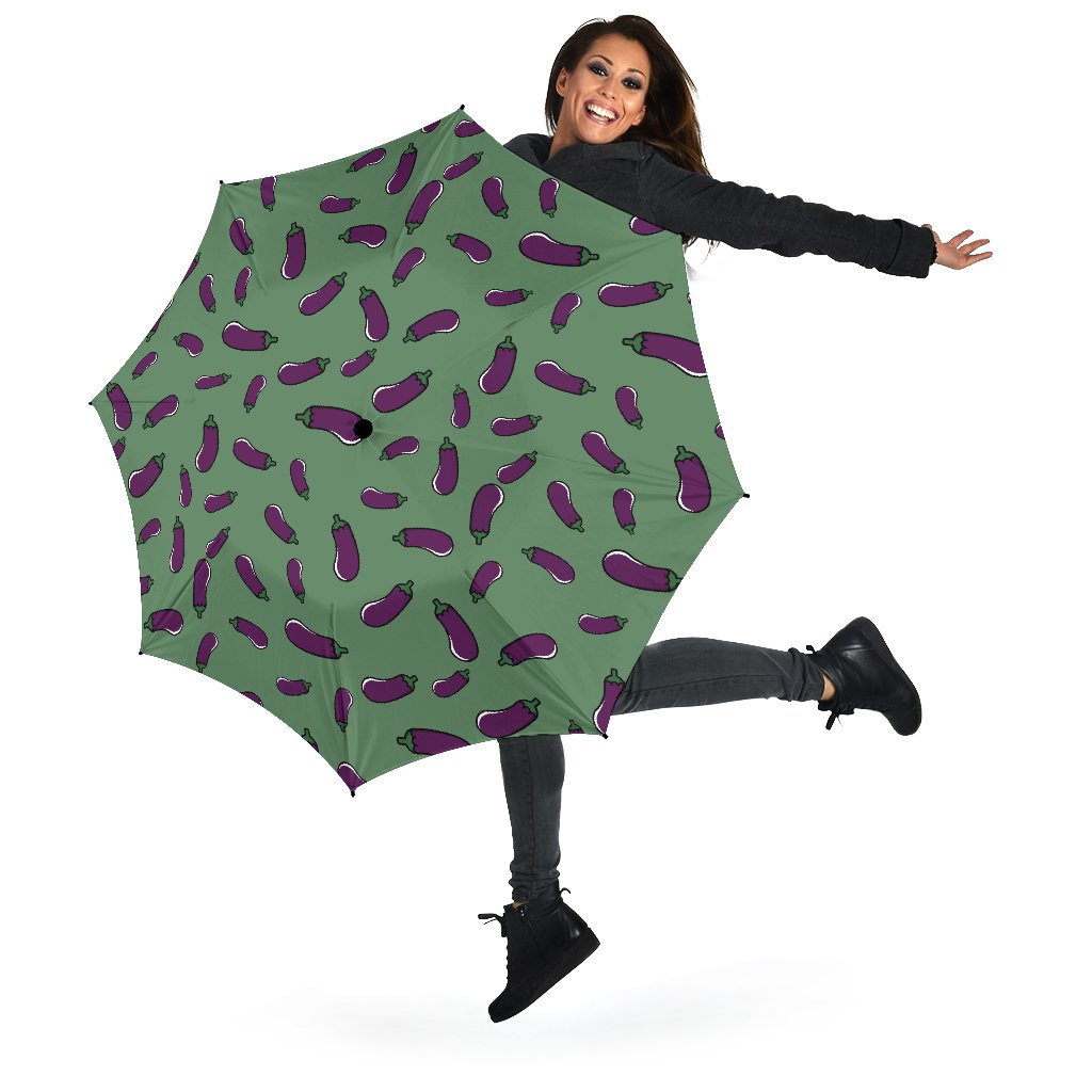 Eggplant Pattern Print Automatic Foldable Umbrella-grizzshop