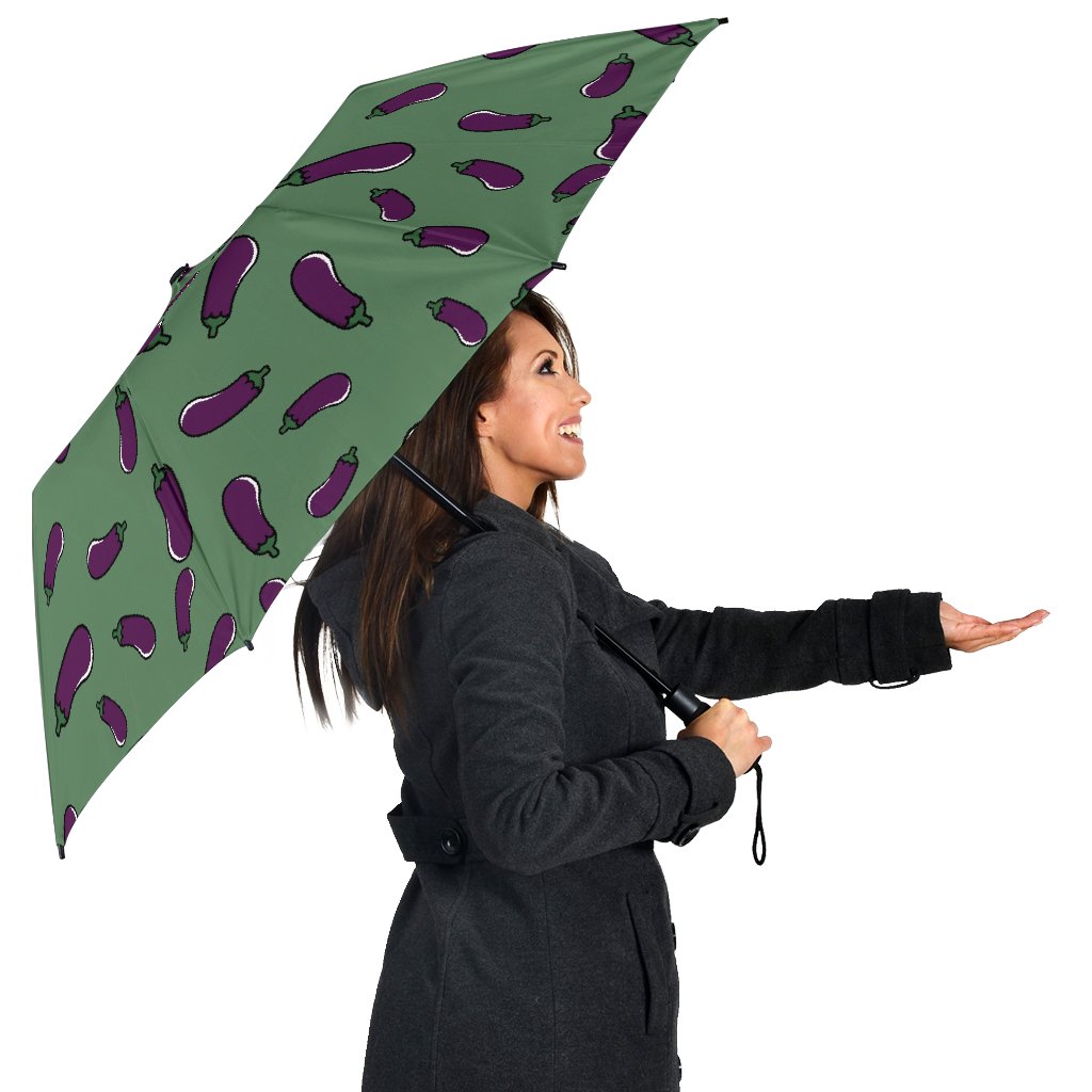 Eggplant Pattern Print Automatic Foldable Umbrella-grizzshop