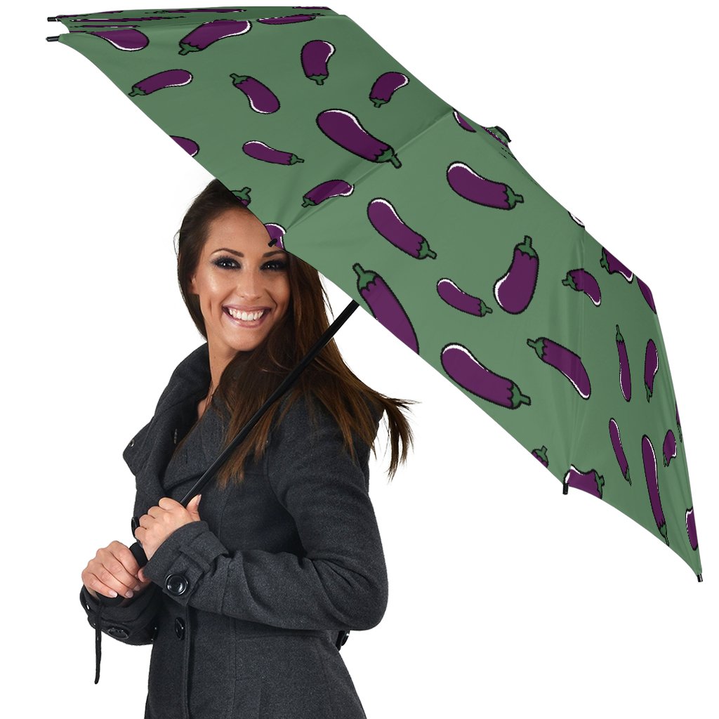 Eggplant Pattern Print Automatic Foldable Umbrella-grizzshop