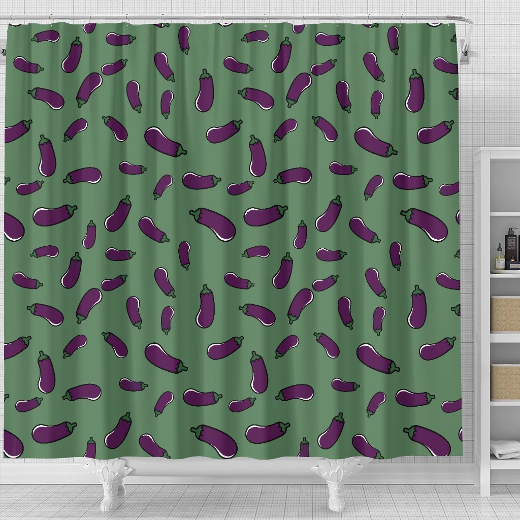 Eggplant Pattern Print Bathroom Shower Curtain-grizzshop