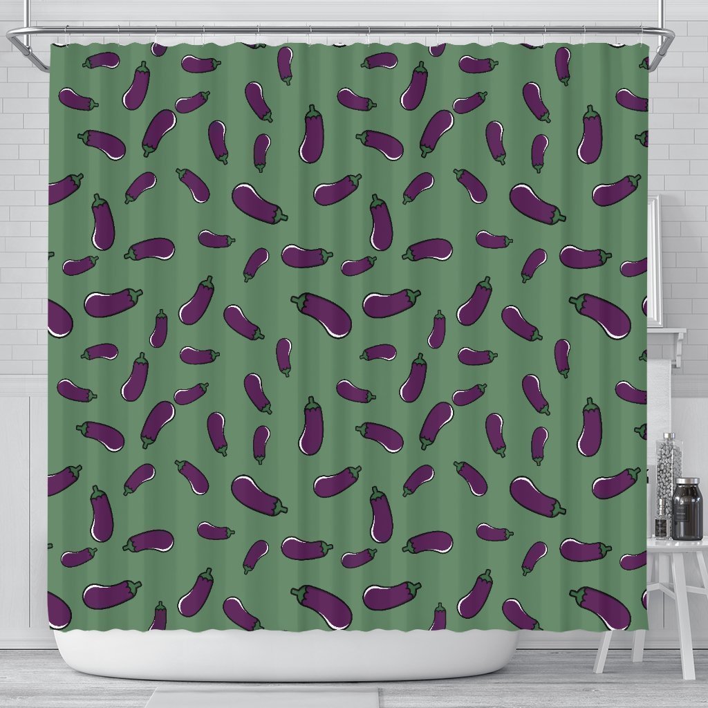 Eggplant Pattern Print Bathroom Shower Curtain-grizzshop