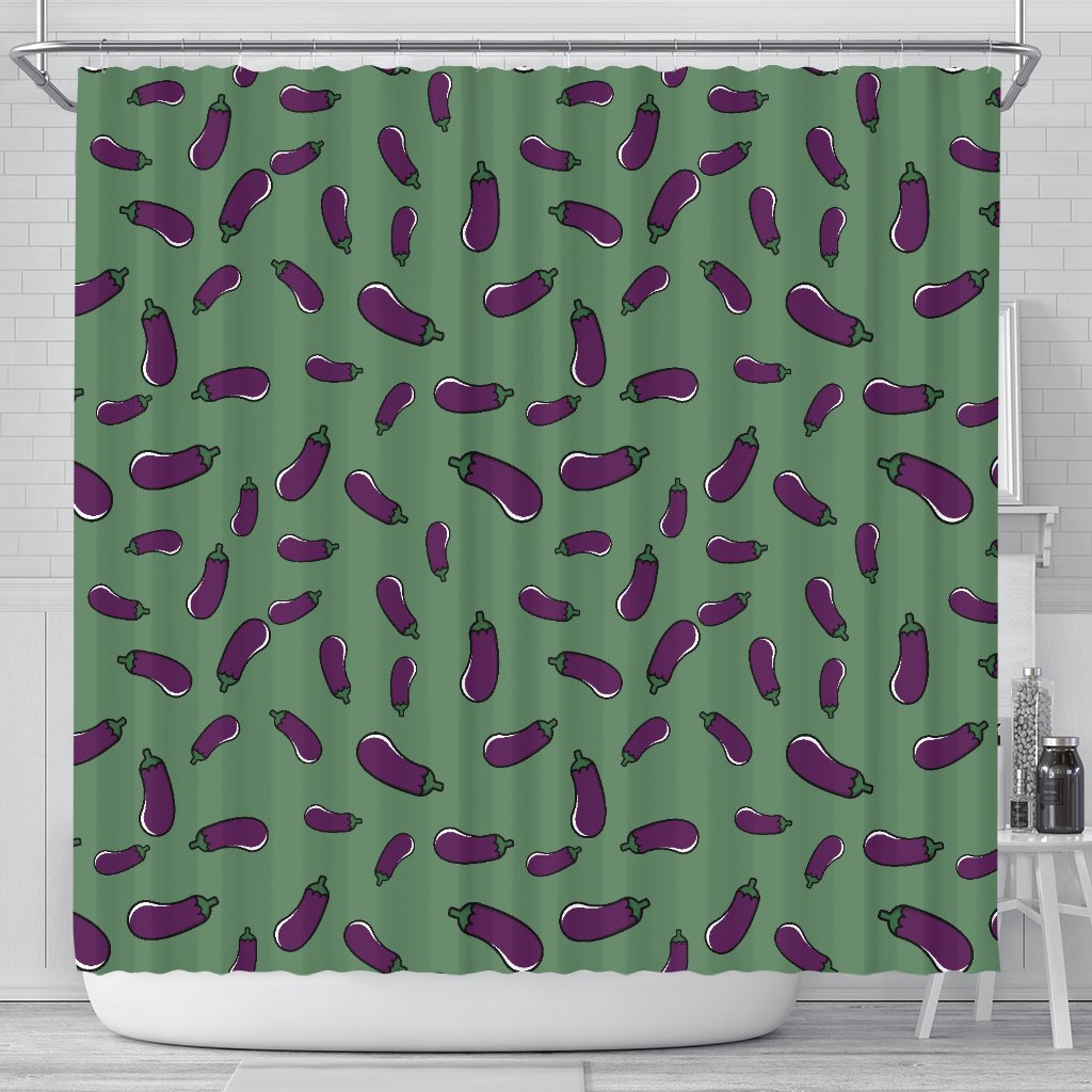 Eggplant Pattern Print Bathroom Shower Curtain-grizzshop