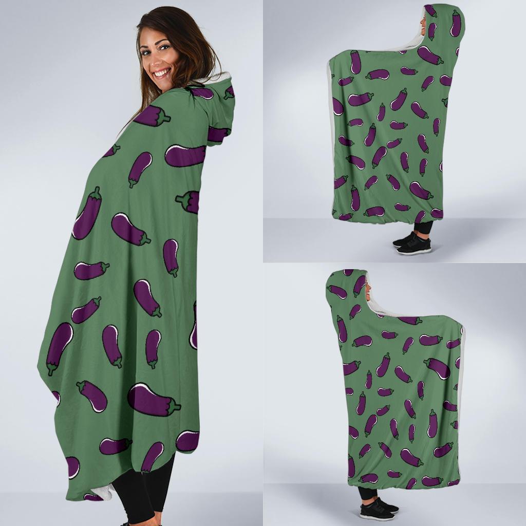 Eggplant Pattern Print Hooded Blanket-grizzshop