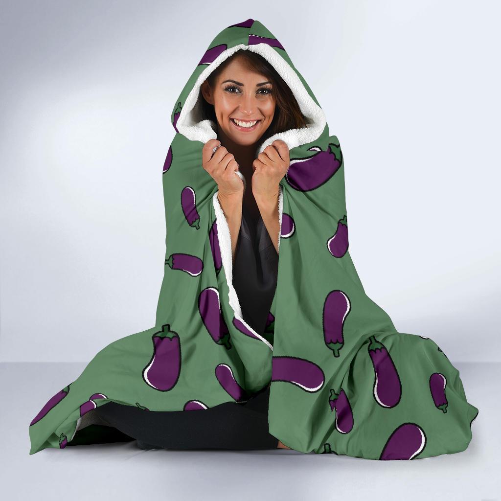 Eggplant Pattern Print Hooded Blanket-grizzshop