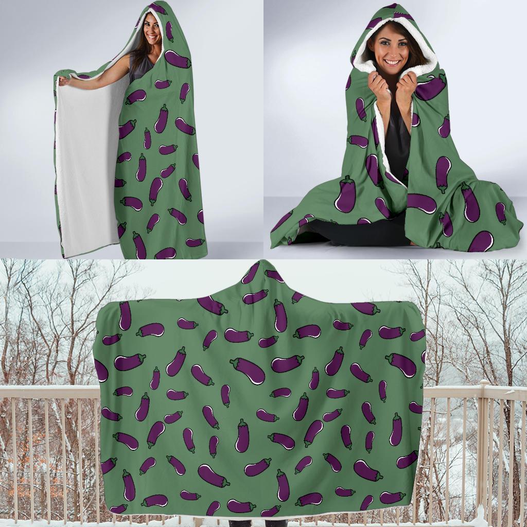 Eggplant Pattern Print Hooded Blanket-grizzshop