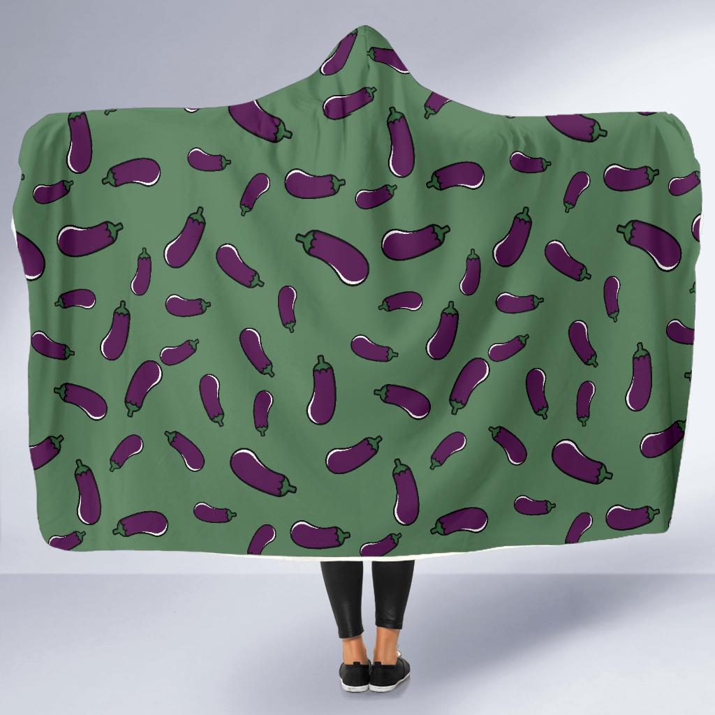 Eggplant Pattern Print Hooded Blanket-grizzshop