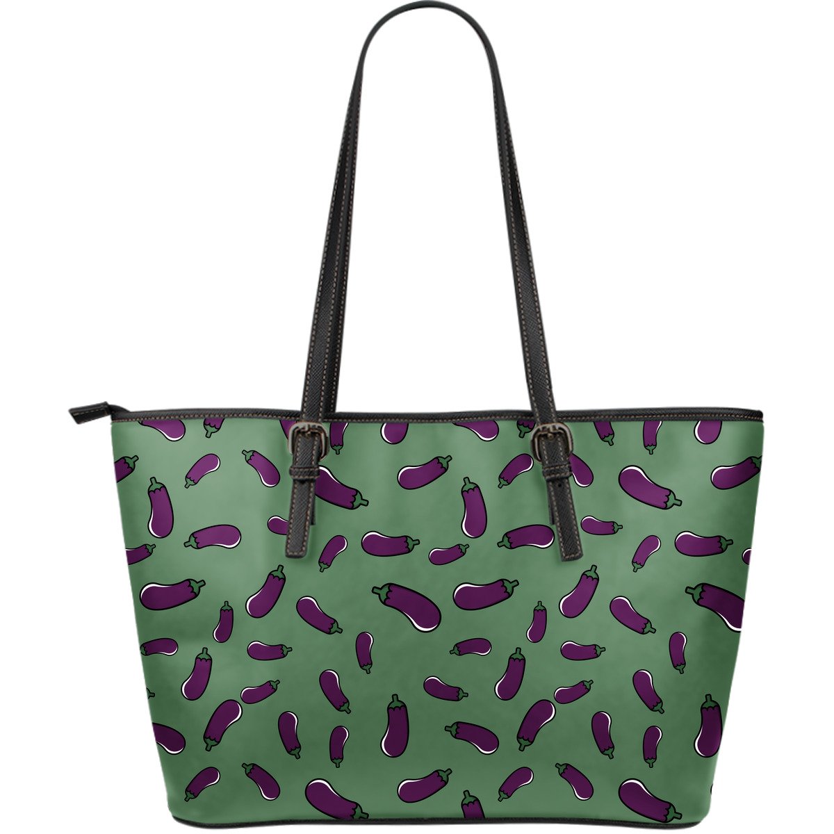 Eggplant Pattern Print Leather Tote Bag-grizzshop