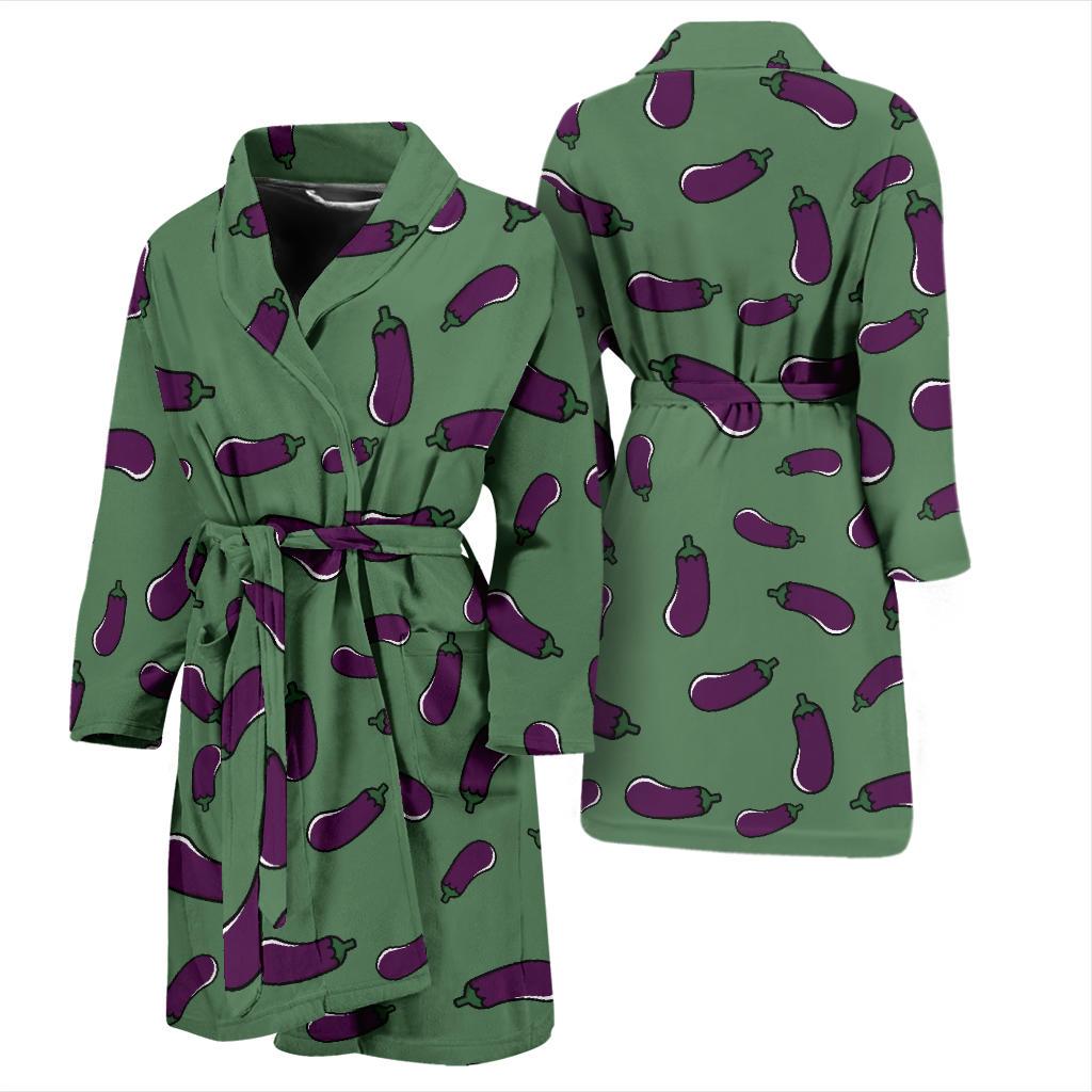 Eggplant Pattern Print Men Long Robe-grizzshop