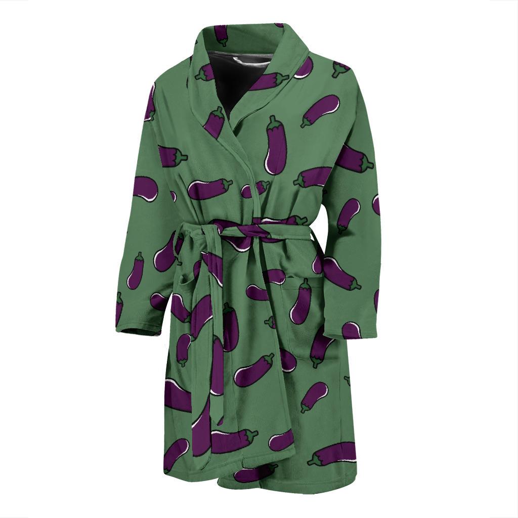 Eggplant Pattern Print Men Long Robe-grizzshop