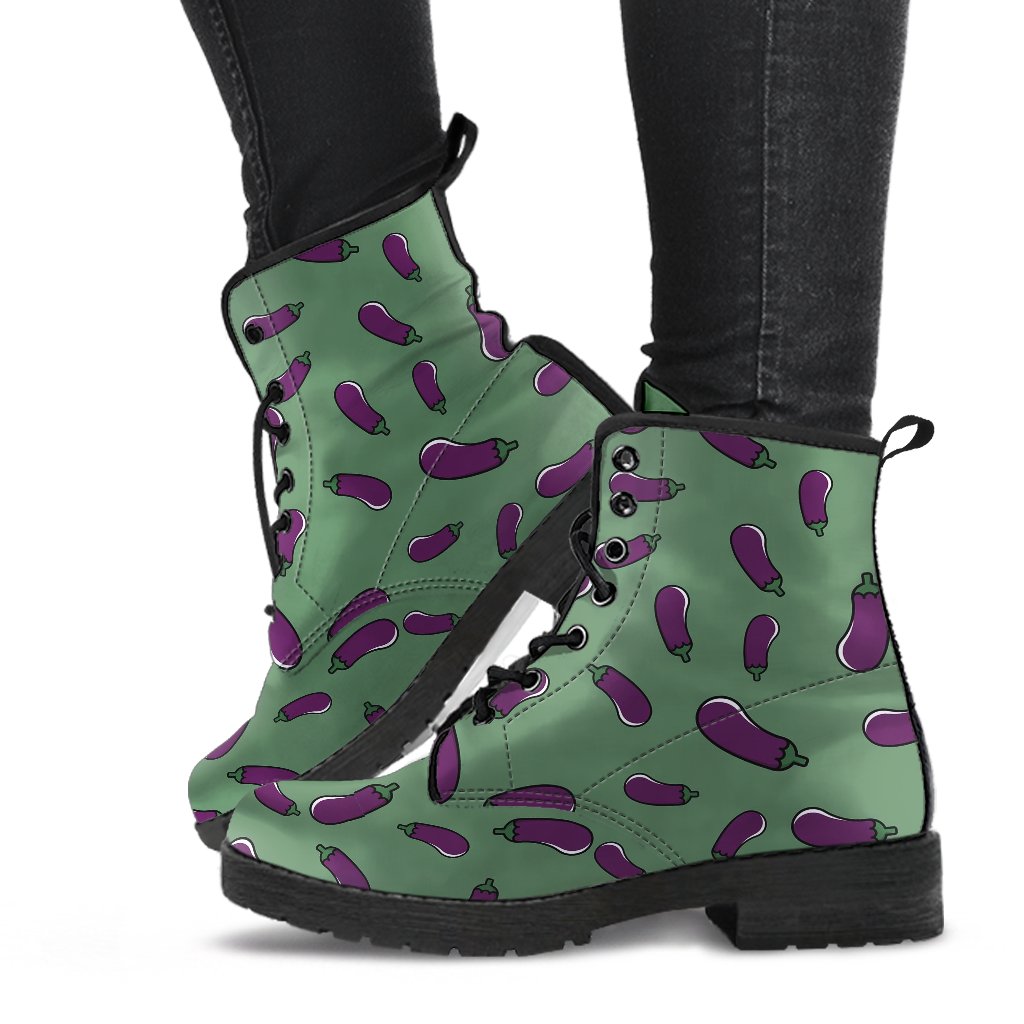 Eggplant Pattern Print Men Women Leather Boots-grizzshop