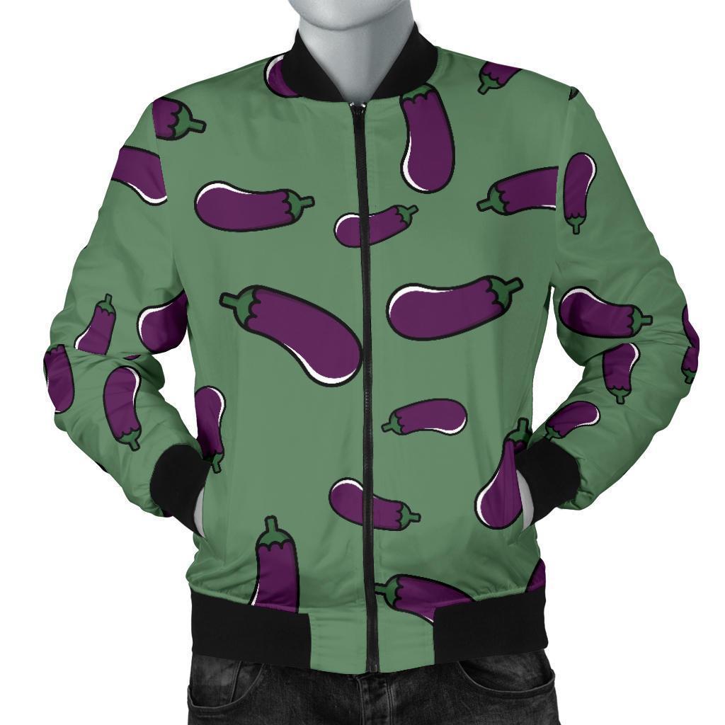 Eggplant Pattern Print Men's Bomber Jacket-grizzshop