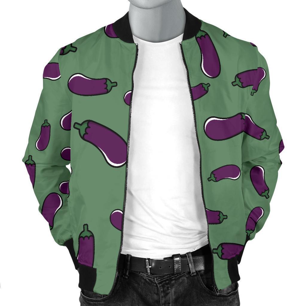 Eggplant Pattern Print Men's Bomber Jacket-grizzshop