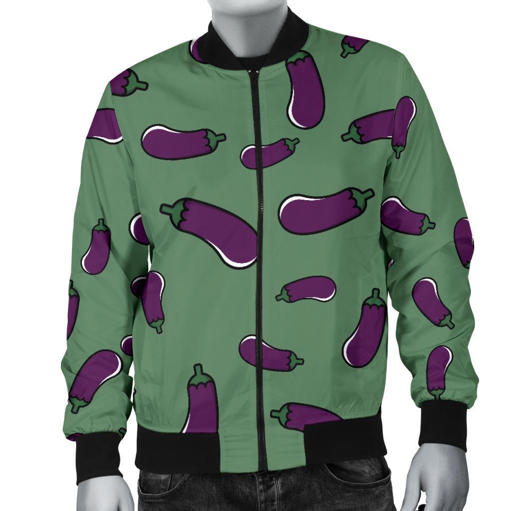 Eggplant Pattern Print Men's Bomber Jacket-grizzshop