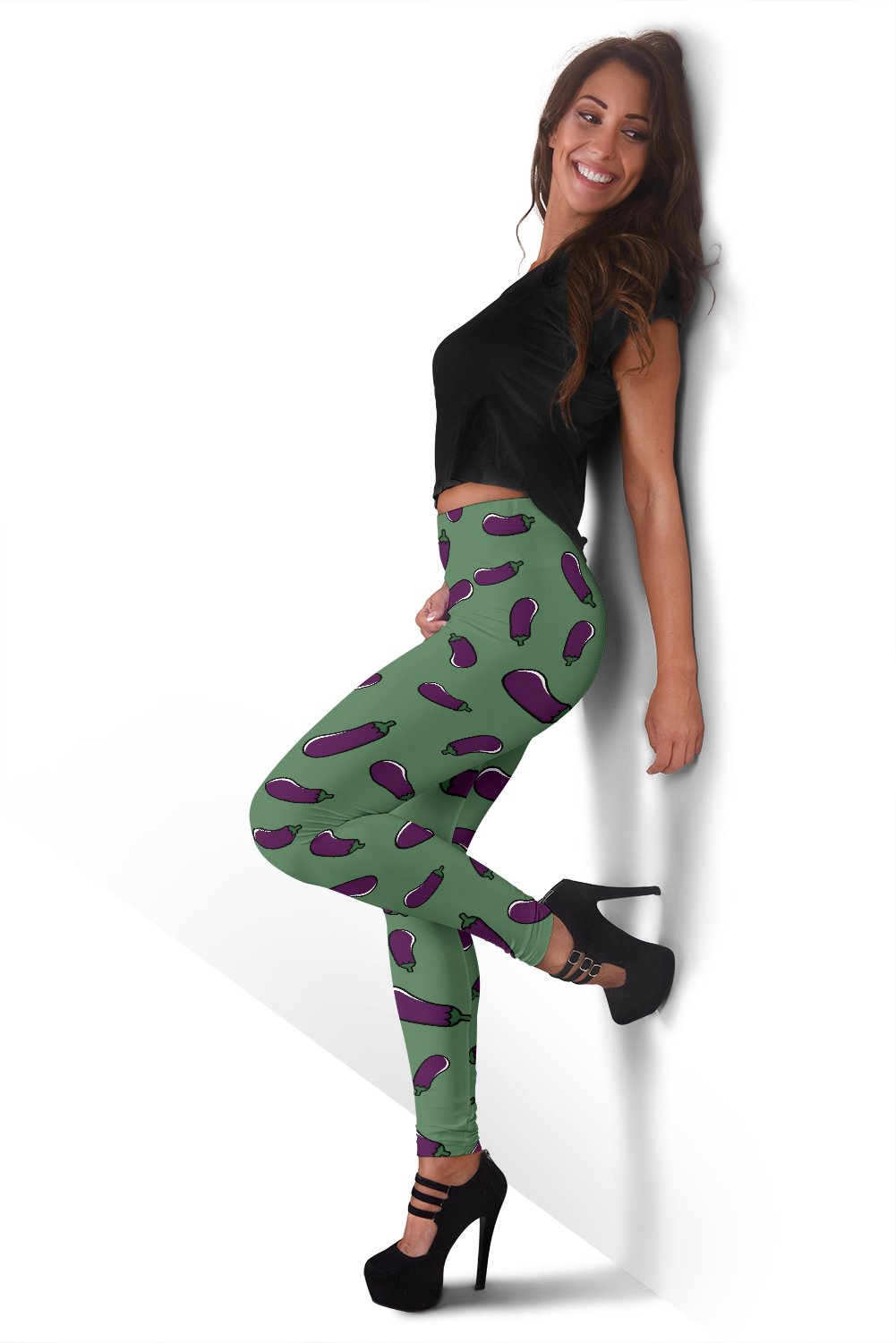 Eggplant Pattern Print Women Leggings-grizzshop