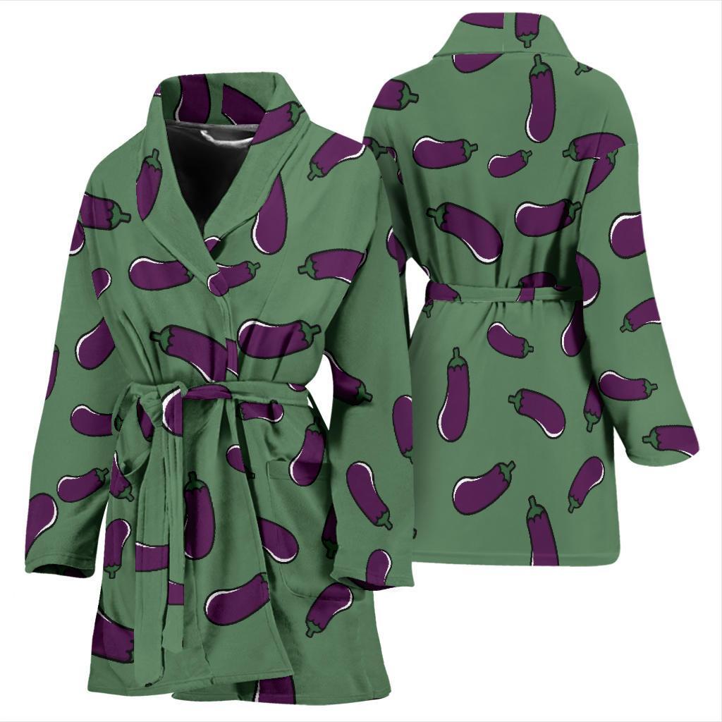 Eggplant Pattern Print Women Long Robe-grizzshop