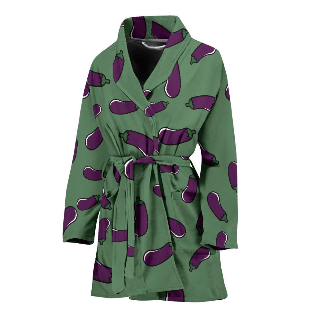 Eggplant Pattern Print Women Long Robe-grizzshop