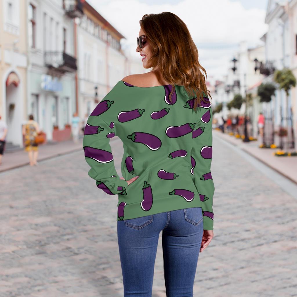 Eggplant Pattern Print Women Off Shoulder Sweatshirt-grizzshop