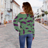 Eggplant Pattern Print Women Off Shoulder Sweatshirt-grizzshop