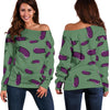 Eggplant Pattern Print Women Off Shoulder Sweatshirt-grizzshop