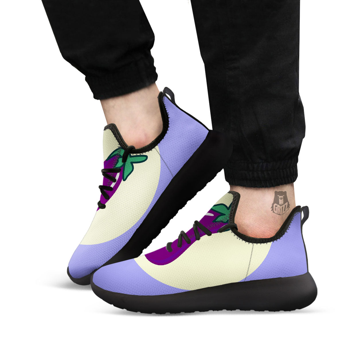 Eggplant Print Black Athletic Shoes-grizzshop