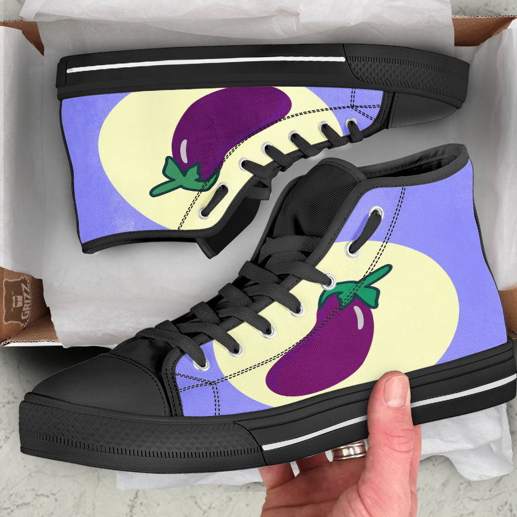 Eggplant Print Black High Top Shoes-grizzshop
