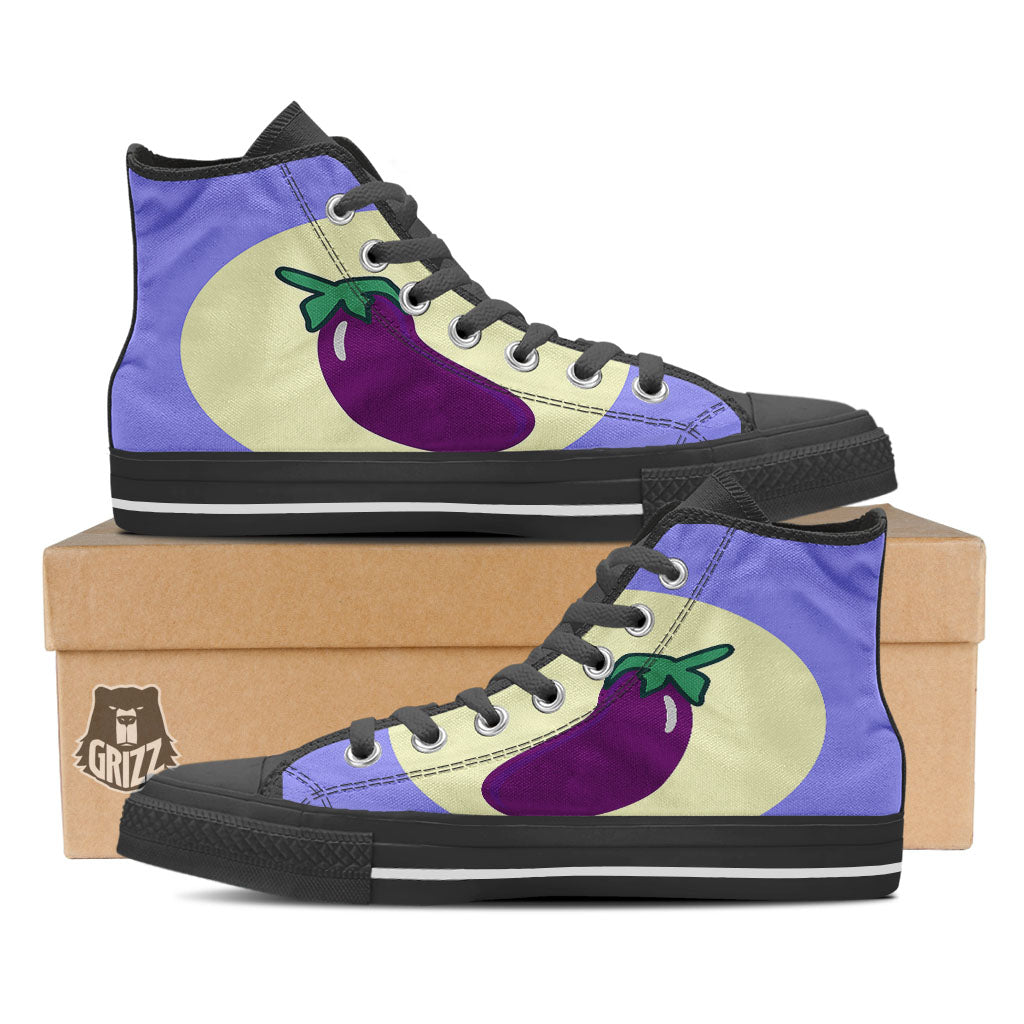 Eggplant Print Black High Top Shoes-grizzshop