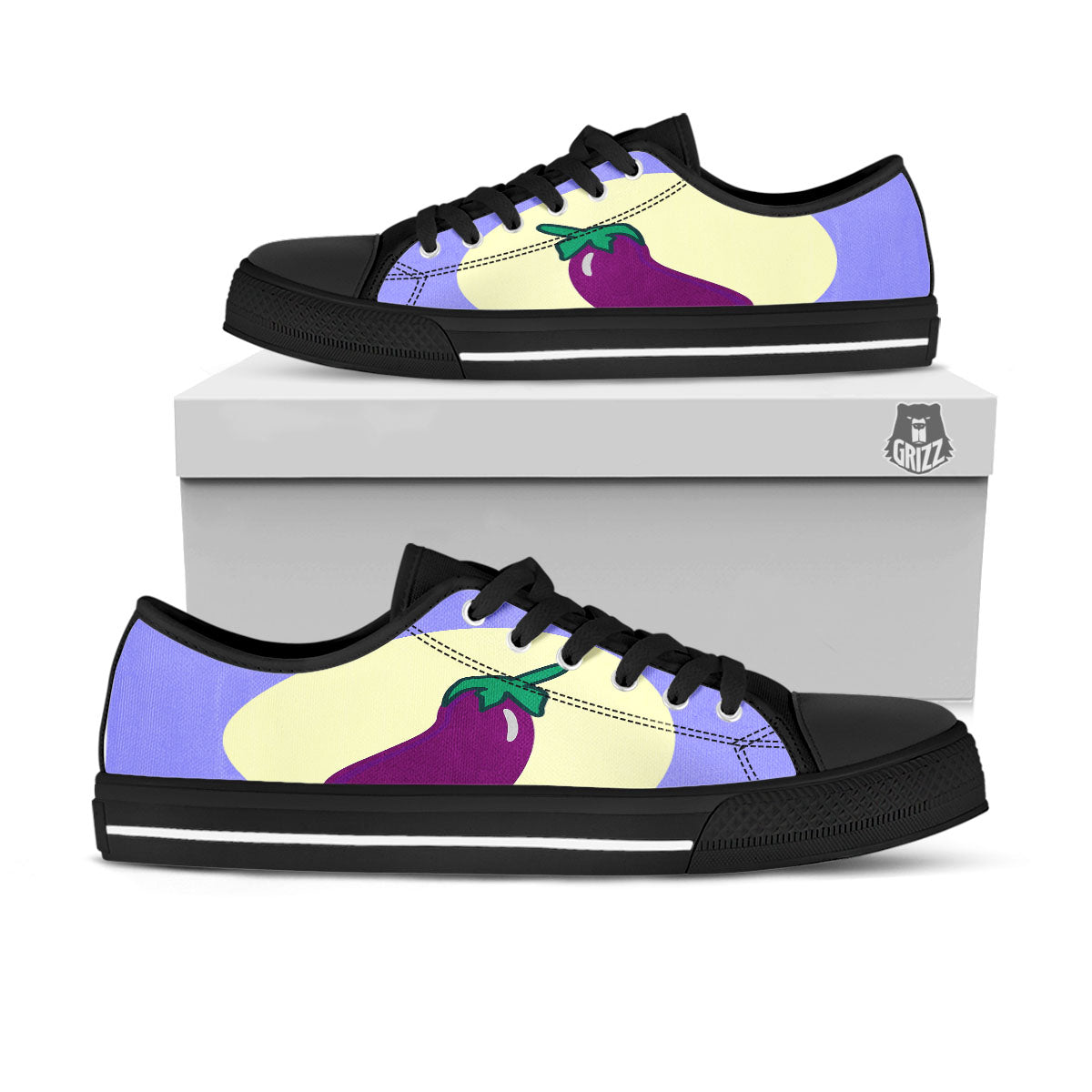 Eggplant Print Black Low Top Shoes-grizzshop
