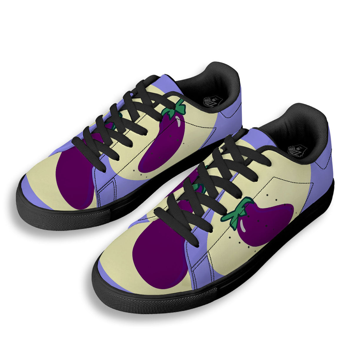 Eggplant Print Black Low Top Sneakers-grizzshop